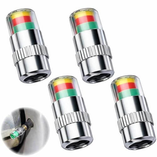 4 Pcs Bouchons De Valve avec Indicateur De Pression des Pneus pour Voitures Motos Vélos Accessoires Automobiles Universels 3 Couleurs