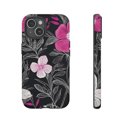 Coque rigide iPhone 15 antichoc mate à fleurs roses durables