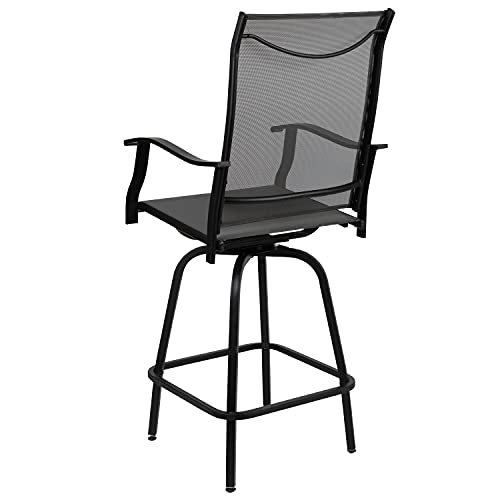Flash Furniture Valerie All-Weather Swivel Patio Barstools with Footrest and Armrests, Modern Sling Outdoor Bar Height Stools, Set of 2, Gray - Image 6