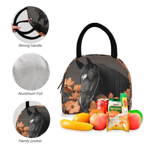 Horse with Floral Print Backpack Set with Lunch Bag, Large Capacity Travel Backpacks and Lunch Box Insulated for Commute Hiking Picnic4
