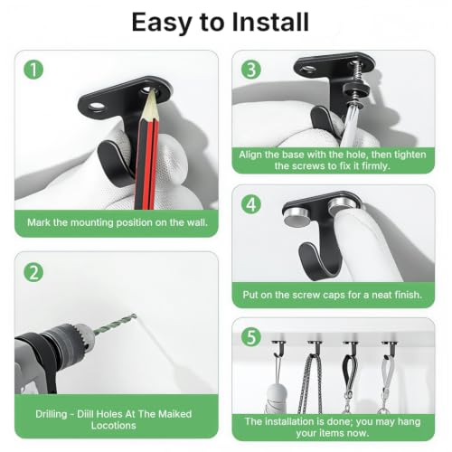 Image of HASTHIP Black Ceiling Hooks Heavy Stainless Steel Under Shelf Coat Hook for Mugs Towels Clothes and Kitchen Storage