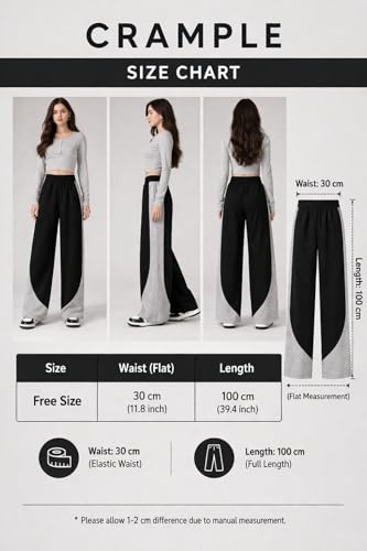 Image of CRAMPLEWomen's Graphic Print Wide Leg Sweatpants, Elastic Waist with Drawstring, Casual Streetwear Joggers