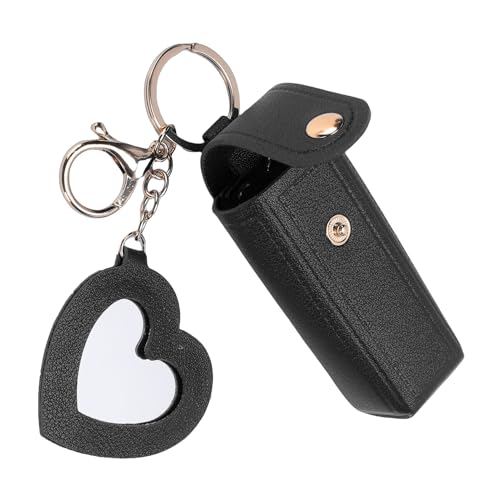Yechiry Étui à Rouge à Lèvres, Porte-clés en Cuir PU pour Rouge à Lèvres, Organisateur de Baume de Voyage à Manches Portables pour Femmes avec Miroir en Forme de Cœur pour Cadeaux (Black)
