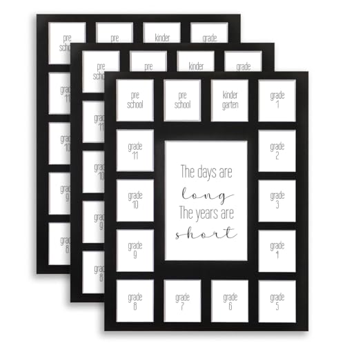 Image of 11X14 Bulk 3 School Days Picture Mat with Multiple Openings-Years Photo Collage - Days are Long Picture Mat - No Frame - 2 Pre-School & Kindergarten to 12th Grade (15 Photos, 2PreK-12th, Black)