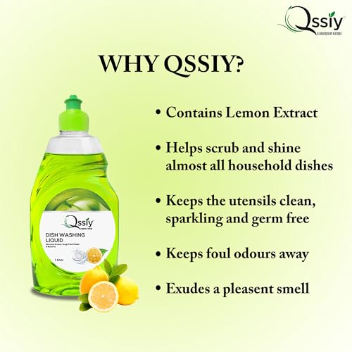 Image of Qssiy Green Apple Dishwash Gel, 1L Can | Tough on Grease, Gentle Hands, Bulk Refill