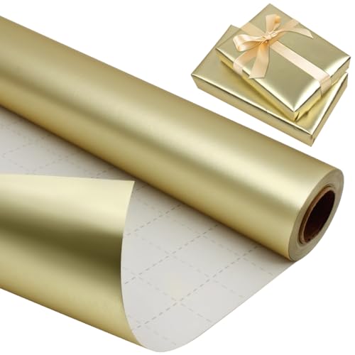 YICOTA Gold Metallic Wrapping Paper Roll 43cm x 10m Solid Color Matte Gold Gift Wrap Paper for Birthday, Christmas, Wedding, Valentine's Day, Party Decorations