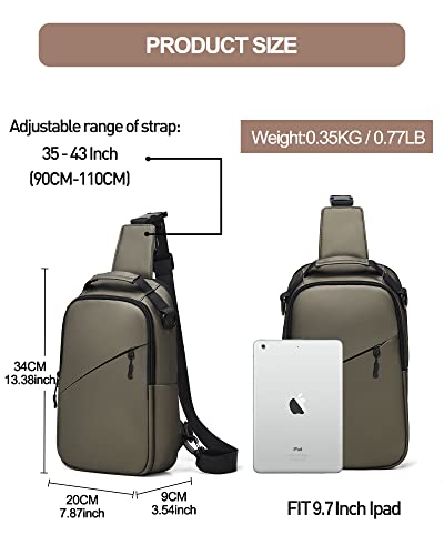 Seafew Khaki Sling Crossbody Backpack Shoulder Messenger Bag For Men Women, Mini Anti Theft One Strap Motorcycle Backpack Sling Tactical Chest Bag For Hiking Walking Biking Travel Cycling #TOP4