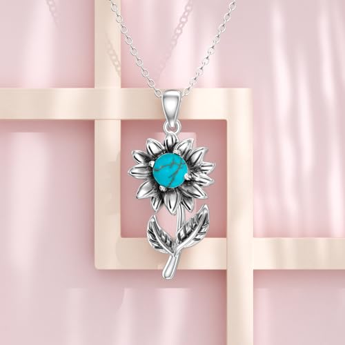 Turquoise Sunflower Necklace for Women 925 Sterling Silver Genuine Turquoise/Diamond Pendant Western Lifestyle Jewerly Gift for Her Mom Wife2