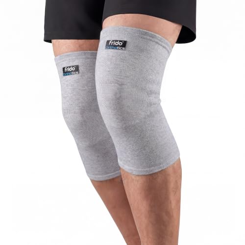 Frido Orthotics Bamboo Knee Cap for Men & Women, Bamboo Knee Compression Sleeve for Knee Pain Relief, Arthritis & Joint Support, No-Roll Fit for Walking, Running, Gym M, Pale Grey
