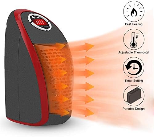 Space Ceramic Heater Electric 400W Portable Electric Fan Heater, Portable Space Heater with Plug/Adjustable/Thermostat/Timer Personal Indoor Use