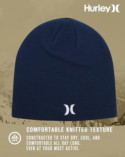 Image of Hurley Mens Beanie Icon Staples Lightweight Winter Hat | Lightweight Classic Loose Knit Fabric Delivers All-Day Warmth and Comfort for Casual Wear, Skiing or Snowboarding