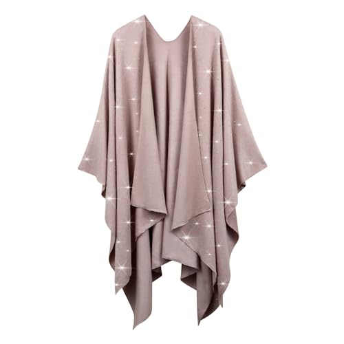 Image of Womens Rhinestones Open Front Poncho Shawl Wrap Cape Ruana Travel Blanket Cardigan