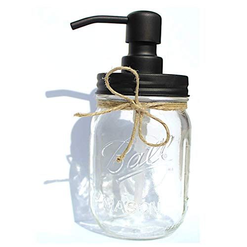 The Southern Jarring Co. Rustproof Stainless Steel Mason Jar Soap Dispenser - Rustic Farmhouse Soap Pump for Mason Jar Decor - Includes Genuine 16oz Ball Mason Jar (Black)