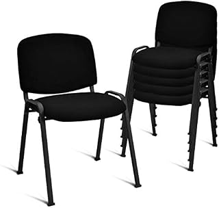 COSTWAY Set of 5/10 Stackable Reception Chairs, Fabric Upholstered Armless Office Chair, Heavy Duty Steel Frame Guest Conference Chair for Home Office Waiting Room Bedroom (5, Black, 52x58x81cm)