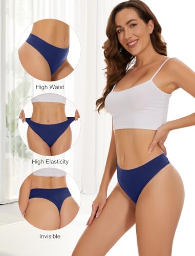 voenxe Seamless Womens Thong Underwear,High Waisted Tanga Woman No Show Panties,Breathable Workout Comfortable Undies,5 Pack2
