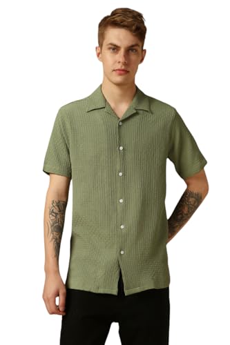 Image of Dennis Lingo Men's Half Sleeve Cuban Collar Solid Textured Relaxed Fit Casual Shirt