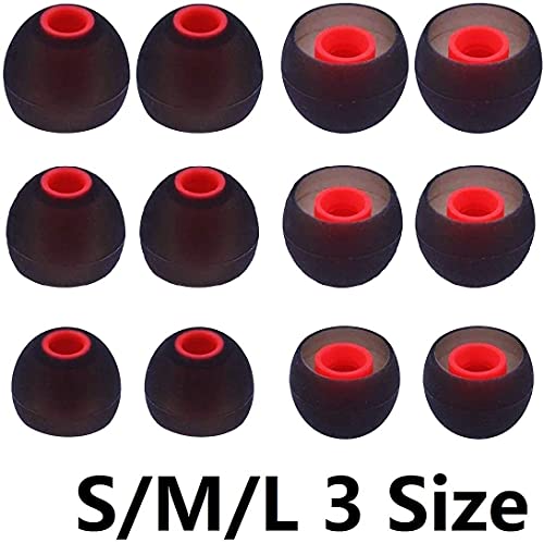A-Focus イヤーピース SO-NY等内径ダイヤ3.8㎜－4.2㎜イヤホンに対応 ハイブリッドイヤーピース シリコン製 重低音強化 音質向上 耐久性 SML 3サイズ 6ペア イヤーチップ Black‐Red