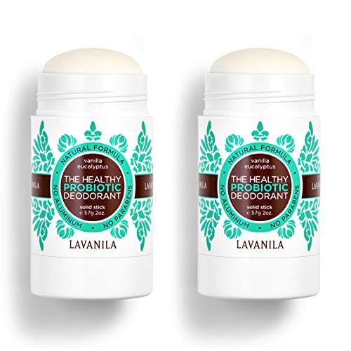 Lavanila The Healthy Probiotic Deodorant, Vanilla Eucalyptus 2oz, 2 pack - Natural, Aluminum and Baking Soda Free Deodorant for Men and Women, Long Lasting Odor Protection, Solid Stick, Vegan