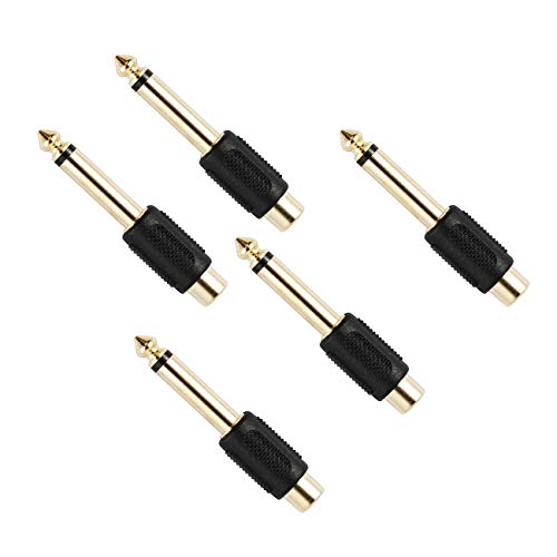 Lot de 5 adaptateurs de prise jack mono 6,35 mm vers prise phono RCA Doré Cover