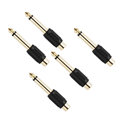 6.35mm (1/4 inch) Mono Jack plug to RCA Phono Socket Gold Adaptors (Pack of 5)