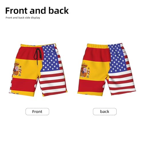 American Spain Flag Youth Beach Pants, Soft and Breathable, with Drawstring Waist, Suitable for Sports and Leisure.2