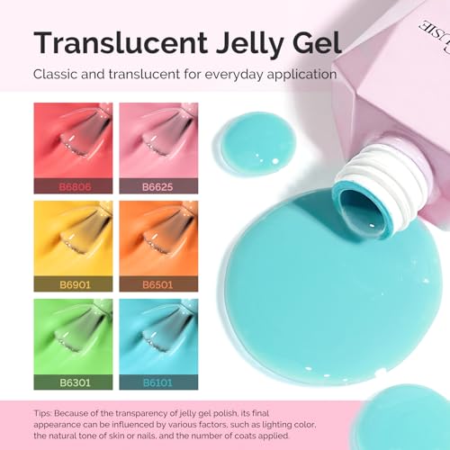 Image of MelodySusie Jelly Gel Nail Polish Set,6PCS Milky or Jelly Texture,Macaron Colors Soak Off UV LED Light Cure or Salon Manicure and Nail Art DIY at Home 15ML
