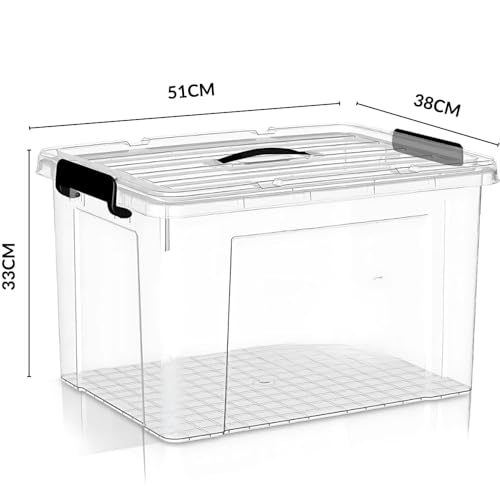 Image of Ash & Roh Plastic Storage Box /Bin /Container with Locking Lid - Sturdy and Versatile Home Organizer, Available in Multiple Size. (3, HEAVY TRANSPARENT, (X-LARGE-51 X 38 X 33CM))