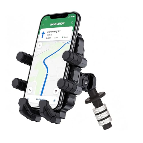 Image of Motorcycle Phone Holder for 13mm- 19mm Fork Stem Hole,Smartphone 4.7''-7.2'' Motorbike Mirror Seat Phone Mount (E-Mirror Mount)