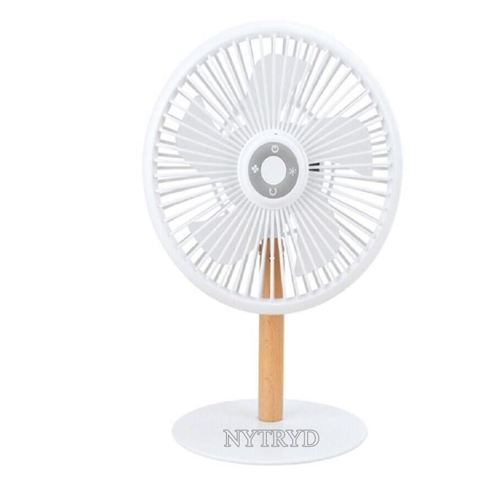 NYTRYD Detachable Desk Fan, Ultra Quiet Desk Fan, Remote Control or Button, 4 Cool Wind Speeds, USB-C Charging, Hanging Fan and Light with Premium Wooden Stand. (WHITE)