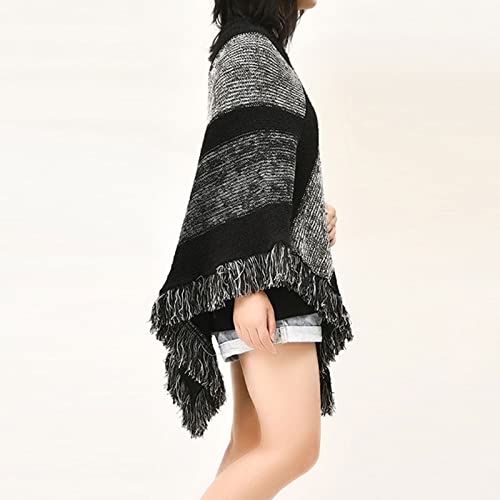Striped Poncho Black Coat Open Front Poncho Shawl Wraps For Women Ponchos For Women Fashion Sweater (Black, One Size)3