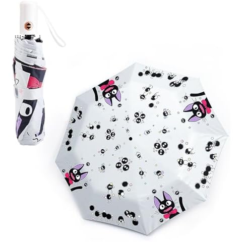 Pounchi Soot Sprite Folding Umbrella for Rain and Sun Outdoors Automatic Compact Umbrella Windproof Travel Umbrella for Teens Adults Cover