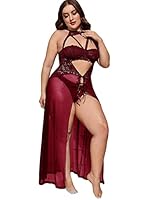 Beera Women's Plus Size Split Long Mesh Lingerie Dress Babydoll Chemise Sleepwear Side Slits (Free Size, Maroon)