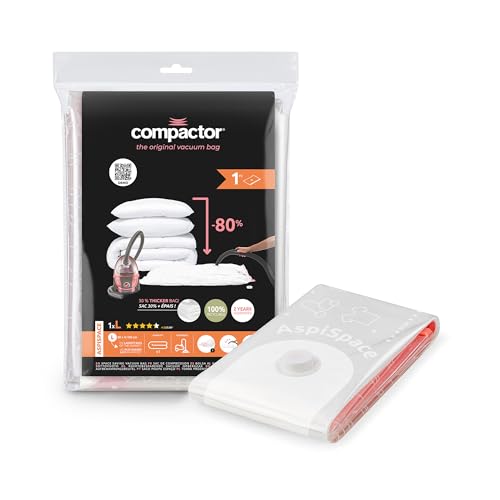Compactor - Vakuumbeutel Größe L 100x80 cm - Kompressionsbeutel für Kleidung, Bettdecken, Kissen - Mit Staubsauger nutzbar - Wiederverwendbar, luftdicht - Platzsparende Aufbewahrung