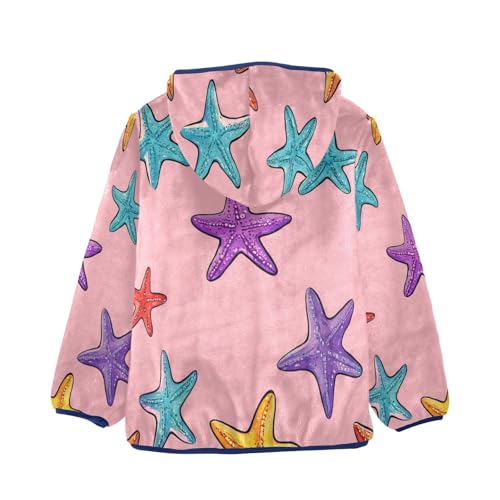 Starfish Pattern on Pink Toddler Fleece Jacket Girl Boys Hooded Fleece Jacket Coat Warm Outwear Zip-up 3-10T2