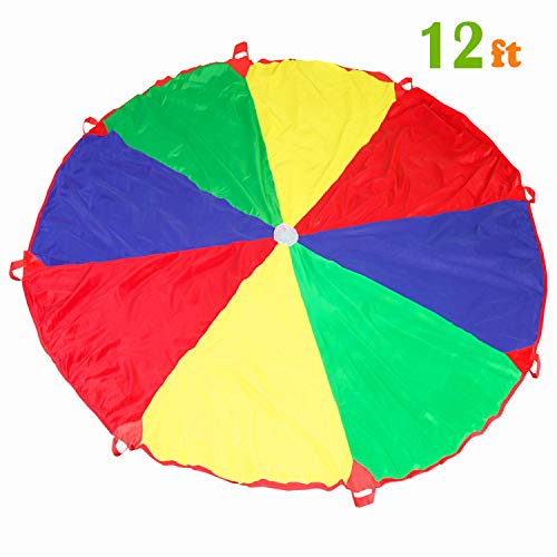 Kids Play Parachute 12ft Kids Sport Parachute with 8 Easy Hold Handles