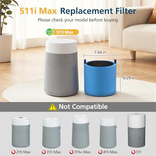 Image of 511i MAX A11ergenBlock Filter Compatible with BLUEAIR Blue Pure 511i Max | Air Purifier, 3-IN-1 H13 True HEPA Filter and Activated Carbon Filtration System for 511i Max Replcement Filter, Blue(2 Pack)