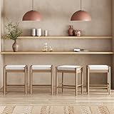 Nathan James Kirsten Scandinavian Backless Wooden Bar Stool, Boucle Bar Stool with Tapered Solid Wood Legs, Boucle/Light Brown Set of 4