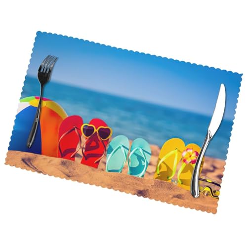 Set de table plage en polyester lavable Lot de 6 napperons 30x45 cm