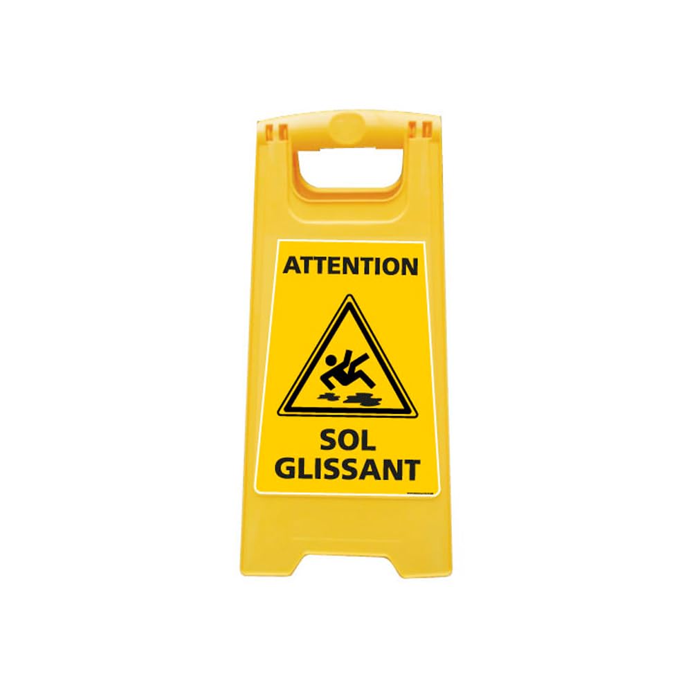 Chevalet ATTENTION SOL GLISSANT (WPSG680I). Balise de signalisation pour surface glissante, de couleur jaune. - Dimensions 600x300 mm