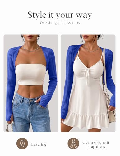 Image of Women's Long Sleeve Shrug Sweaters Knit Bolero Shoulder Open Cropped Cardigan