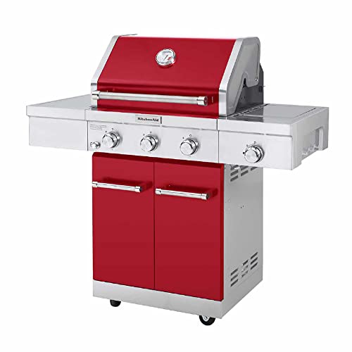 KitchenAid 3-Burner 48,000 BTU Propane Gas Grill W/Side-Burner, Red