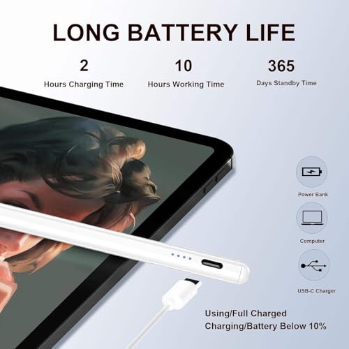 Image of AUTO PILOT Universal Stylus Pen for iPad & Android Tablets Fast Charging, High Precision Tip, Magnetic Design, USB-C Cable Included - Smooth Writing & Drawing Pencil (White) (White)
