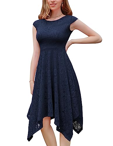 Perfektes Abendkleid für festliche Anlässe - BeryLove Damen Elegant Cocktailkleid BLP7040 Navy