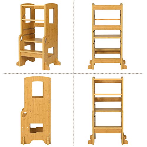 ADORNEVE Kitchen Helper Stool for Kids Height Adjustable Toddlers Stool Kids Stool (Nature)