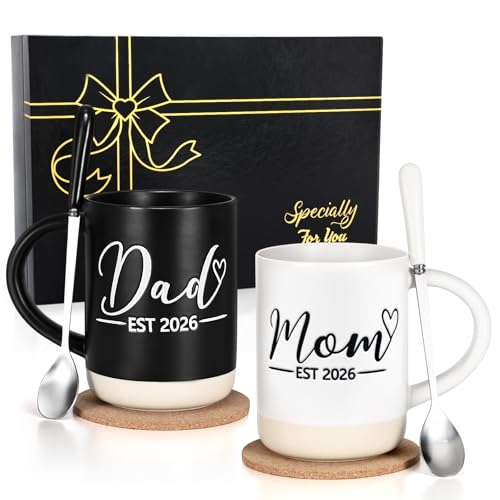 YHRJWN Mom and Dad Mugs Est 2026-16Oz, New Parents Gifts for Couples, New Mom and Dad Gifts for Expecting First Time Parents, Christmas Gift for Couples