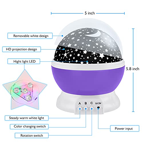 Image of RICTLY Night Light for Kids, Kids Night Light Nebula 360 Degree Rotation - 4 LED Bulbs 12 Light Color Star Projector Changing with USB Cable, Romantic Gifts for Men Women Children