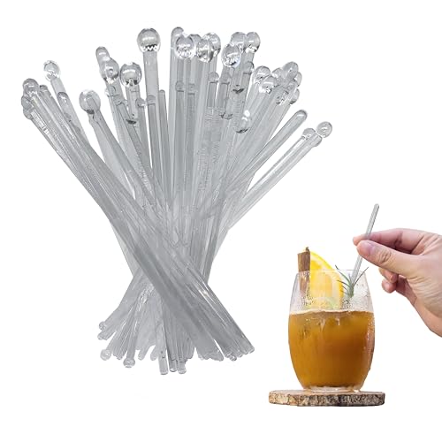 Coffee and Cocktail Stirrers, Reusable Plastic Drink Stirrer Sticks, 100 Ball Head Swizzle Sticks, Use as a Cocktail Garnish or Cake Pop Stick, Wedding, Party Decorations, Restaurant Supplies, 6 inch
