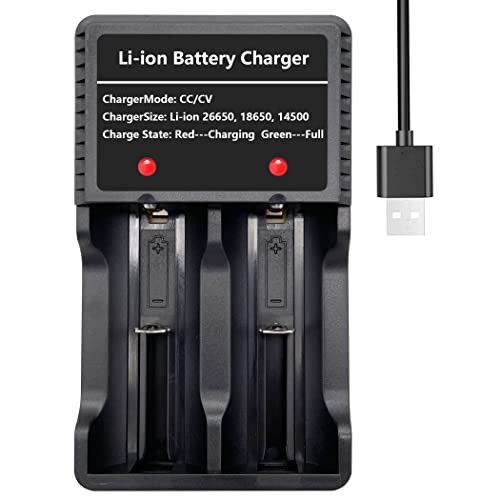 Universal Battery Charger 2-Bay Speedy Smart Lithium Charger for 3.7V Rechargeable Batteries 26650 18650 14500 (No Battery)