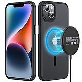 Xoxixl Funda Magnética para iPhone 14 Plus, [ Incluido Cargador Inalámbrico Magnético] Carcasa Antiarañazos [Magnética Potente], Compatible con mag-Safe, Estuche Antigolpes Antideslizante -Negro