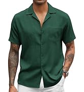 COOFANDY Mens Casual Short Sleeve Button Down Shirts Cuban Linen Textured Shirt Summer Beach Wear